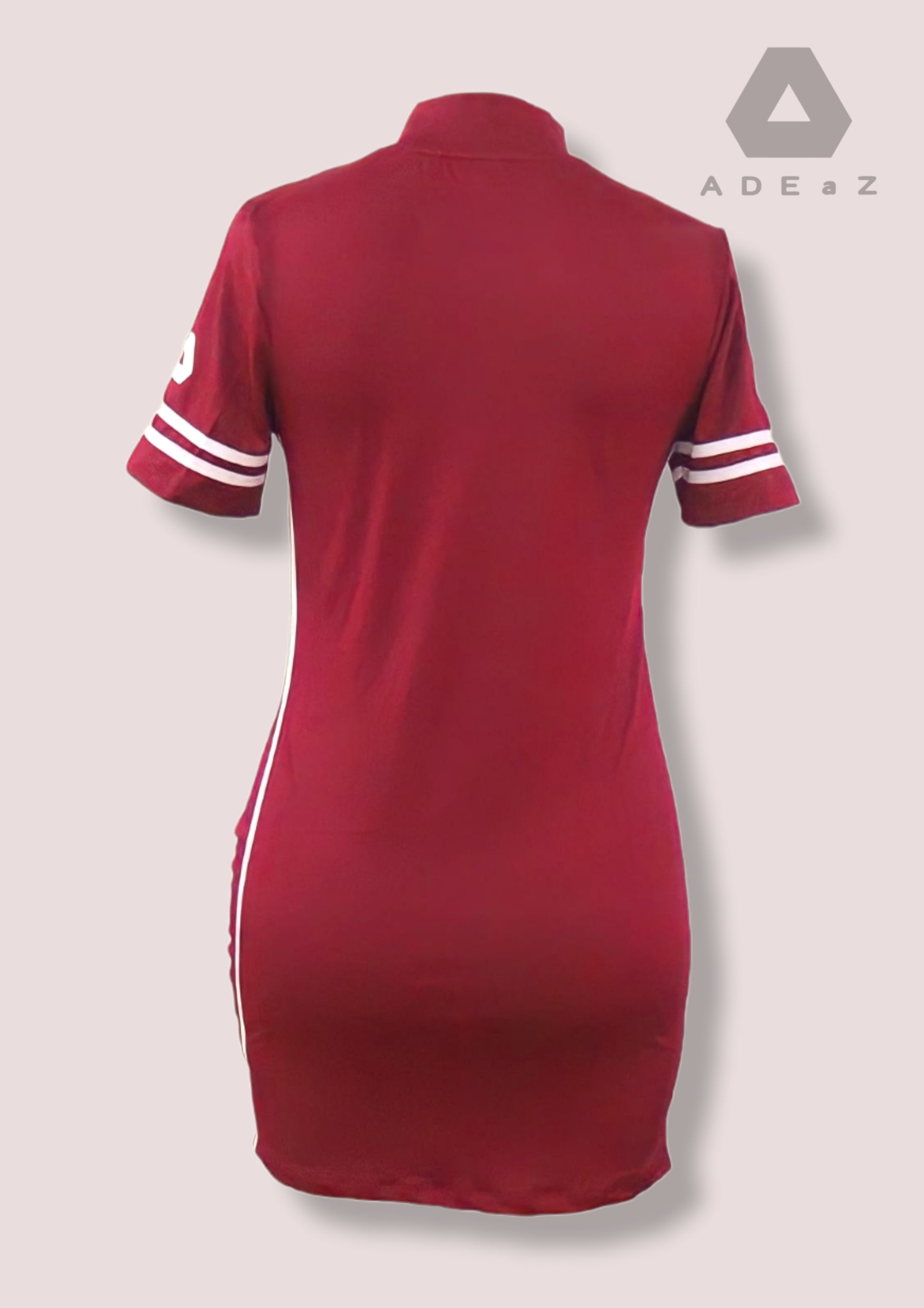 Elevate your style with this elegant short sleeve dress featuring a sophisticated high neckline. The dress boasts a modern design with its above-the-knee length and tailored fit, ideal for both casual and semi-formal occasions.