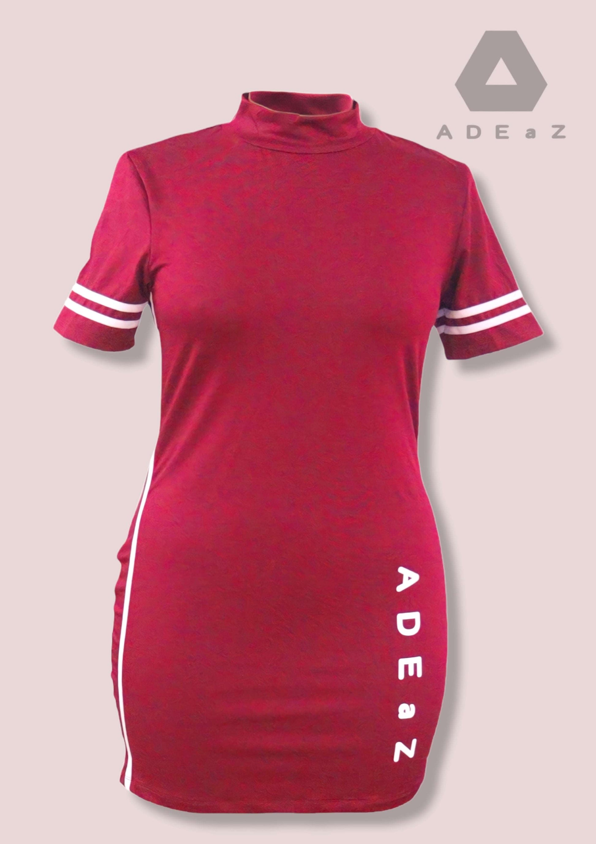 Elevate your style with this elegant short sleeve dress featuring a sophisticated high neckline. The dress boasts a modern design with its above-the-knee length and tailored fit, ideal for both casual and semi-formal occasions.