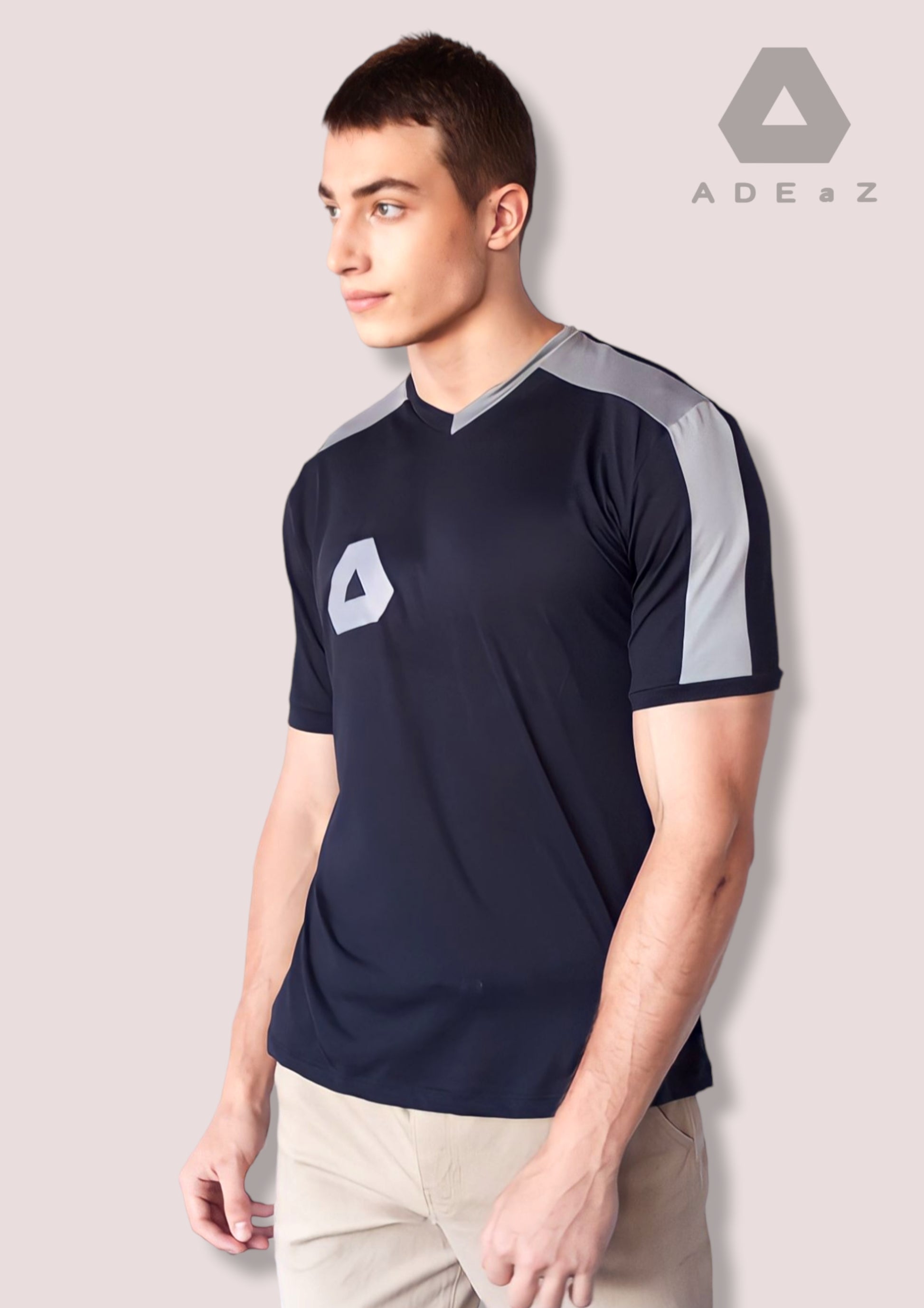 Man's black and grey v neck T-Shirt