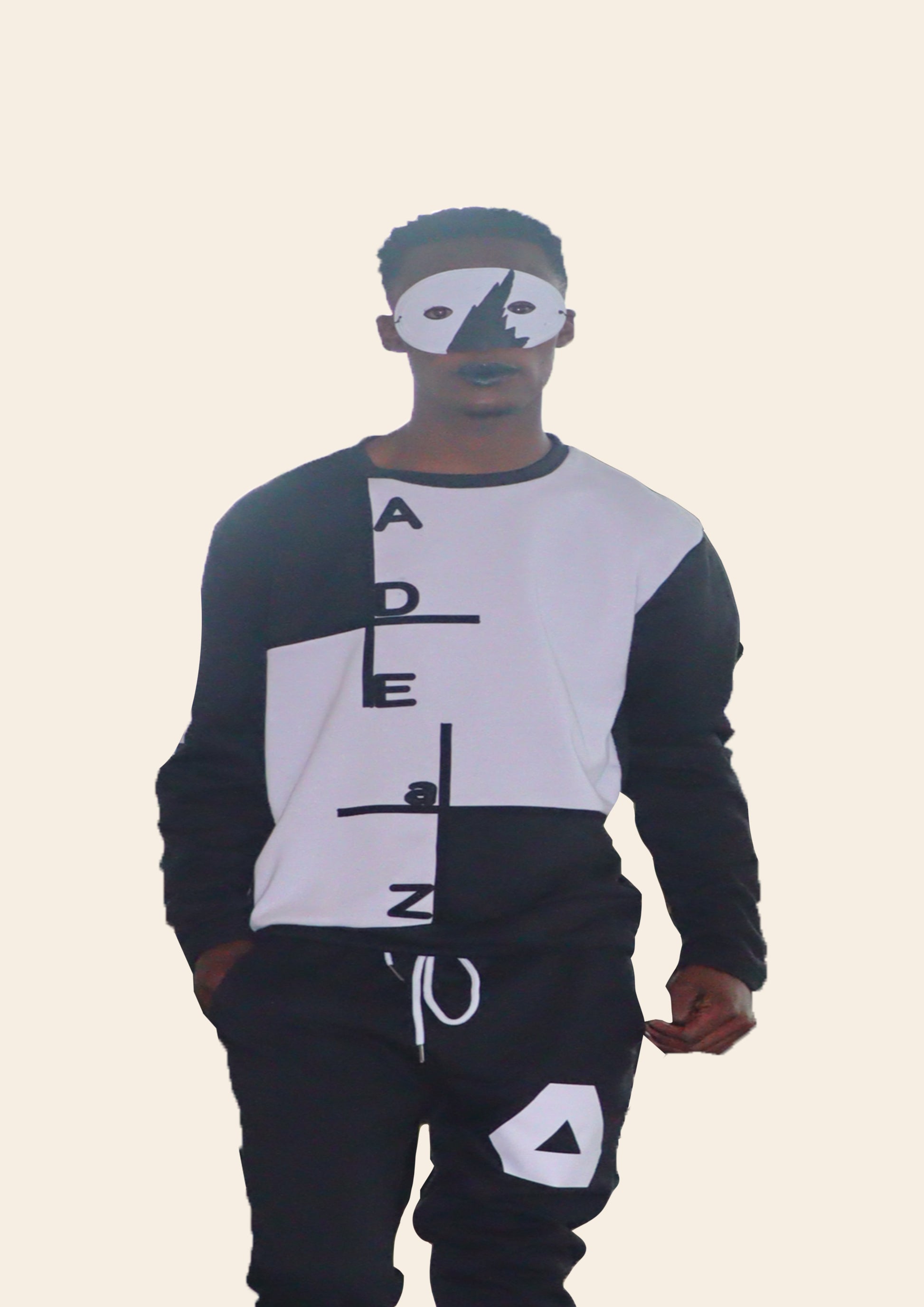 Man's black and white sweater with stripe