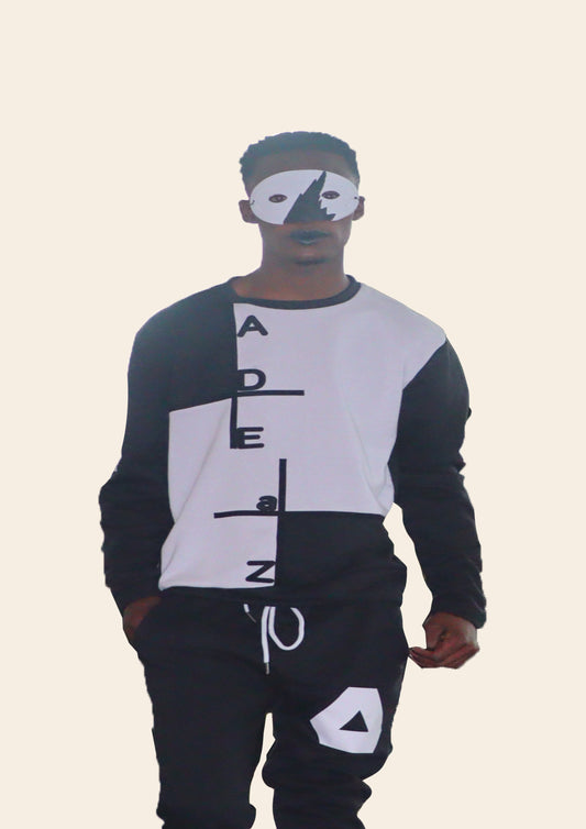 Man's black and white sweater with stripe