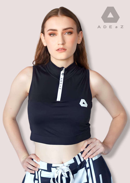 Sleek sleeveless fitted crop top showcasing a stylish, trendy and fashionable design.