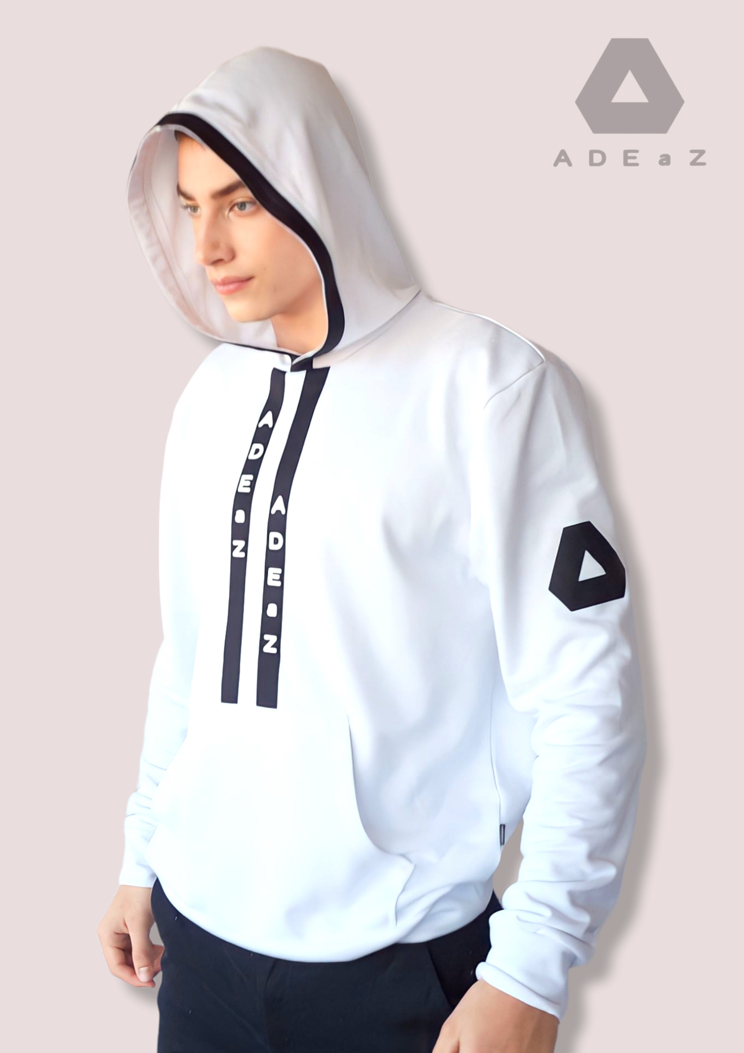 Fashion Hoodie with Stripe S White ADM3031